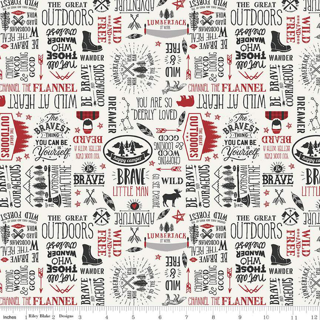 Woodsman Text Cream Cotton Fabric