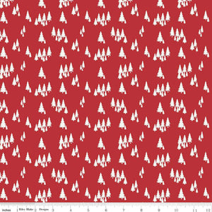 Woodsman Trees Red Cotton Fabric