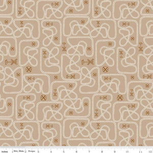 'Round the Mountain Table Tracks Tan Cotton Fabric