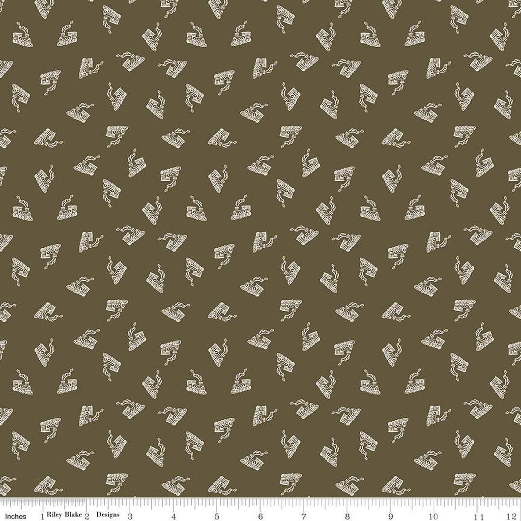 'Round the Mountain All Aboard Brown Cotton Fabric