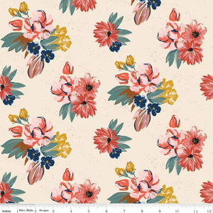 Wild Rose Floral Cream Cotton Fabric