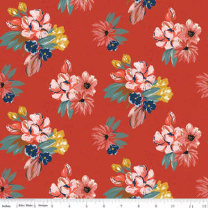 Wild Rose Floral Red Cotton Fabric