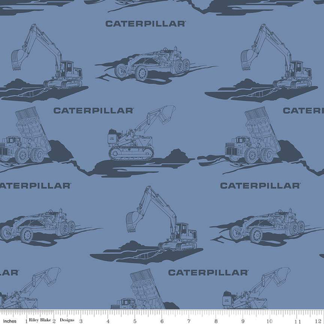 Vintage Caterpillar® Main Blue Cotton Fabric