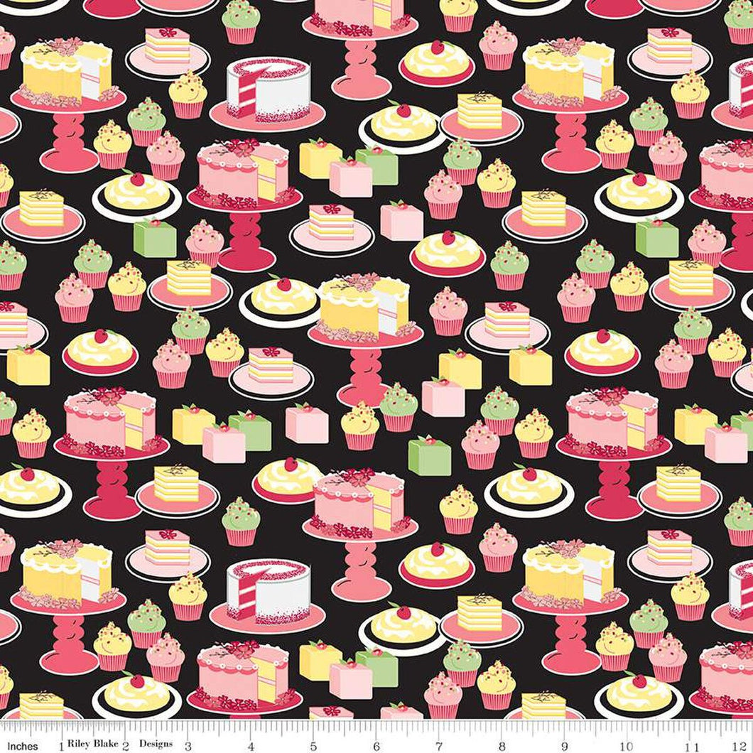 Flour & Flower Sweet Bakes Black Cotton Fabric