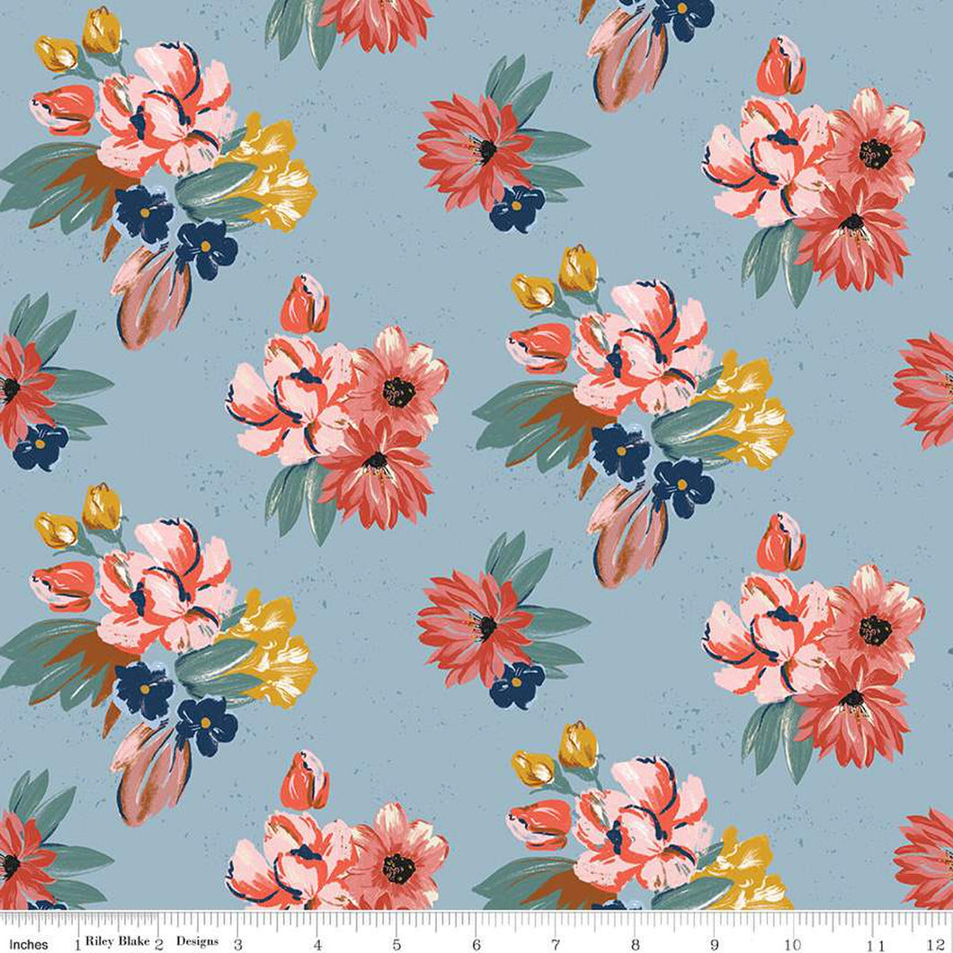 Wild Rose Floral Blue Cotton Fabric