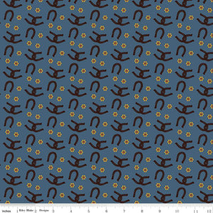 Wild Rose Horseshoes Denim Cotton Fabric