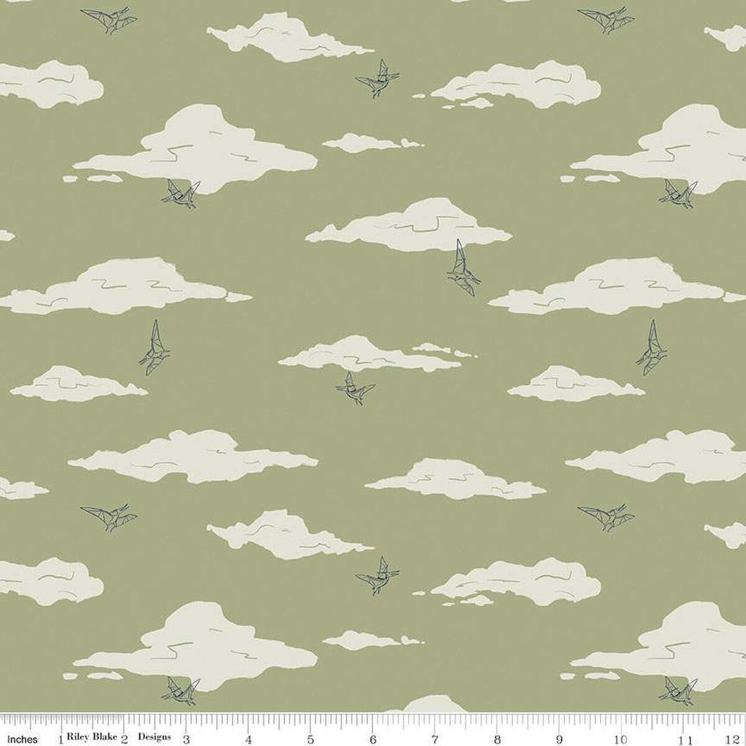 Handmade Placemat Or Table Runner Cretaceous Pterodactyl Clouds Sage