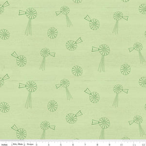 Spring Barn Quilts Windmills Green Cotton Fabric