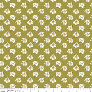 Flora No. 6 Daisies Green Cotton Fabric