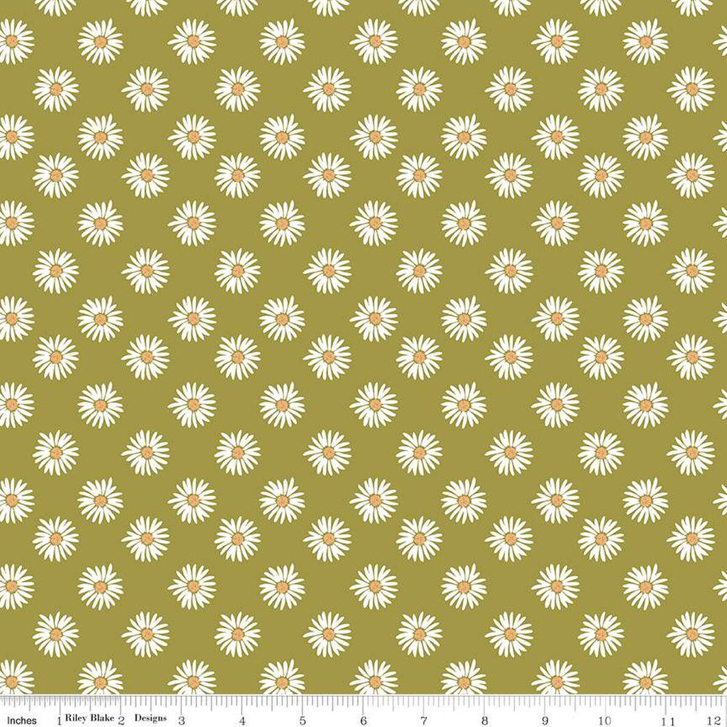 Flora No. 6 Daisies Green Cotton Fabric