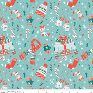 Ski Hill Main Aqua Cotton Fabric