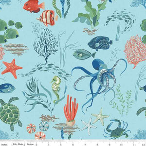 Free as the Ocean Main Aqua Cotton Fabric