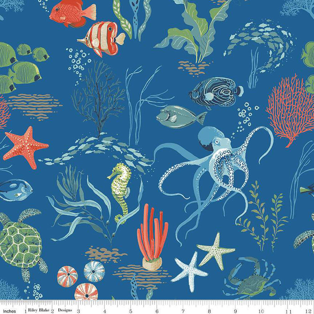 Free as the Ocean Main Blue Cotton Fabric