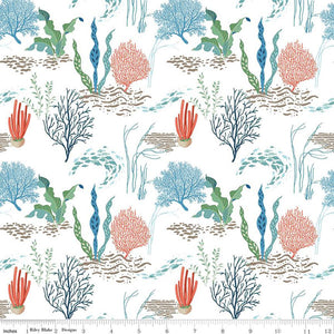 Free as the Ocean Reef White Cotton Fabric