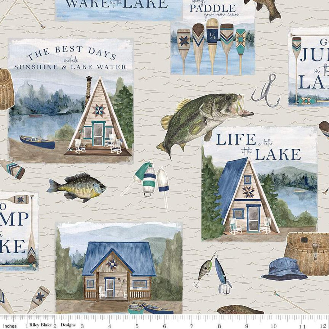 Wake at the Lake Main Tan Cotton Fabric