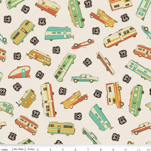 Route 66 Main Cream Cotton Fabric