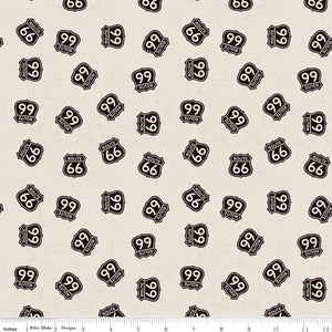 Route 66 Signs Cream Cotton Fabric