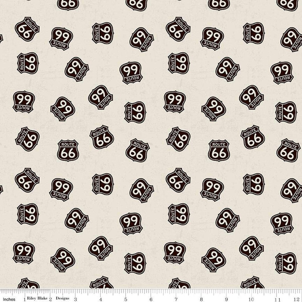 Route 66 Signs Cream Cotton Fabric