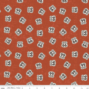 Route 66 Signs Rust Cotton Fabric