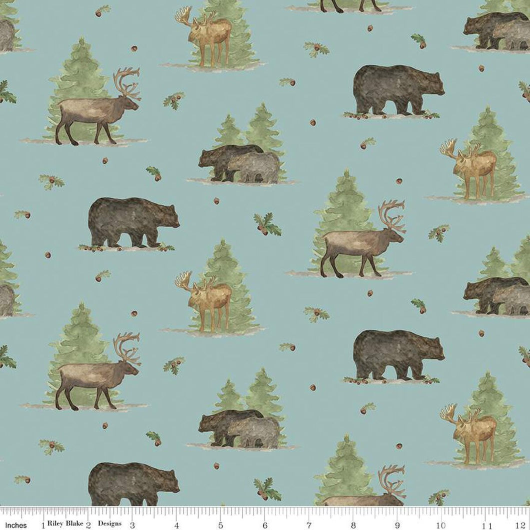 Let's Get Lost in the Woods Main Vintage Blue Cotton Fabric