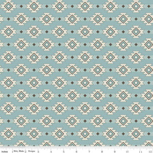 Let's Get Lost in the Woods Geometric Vintage Blue Cotton Fabric