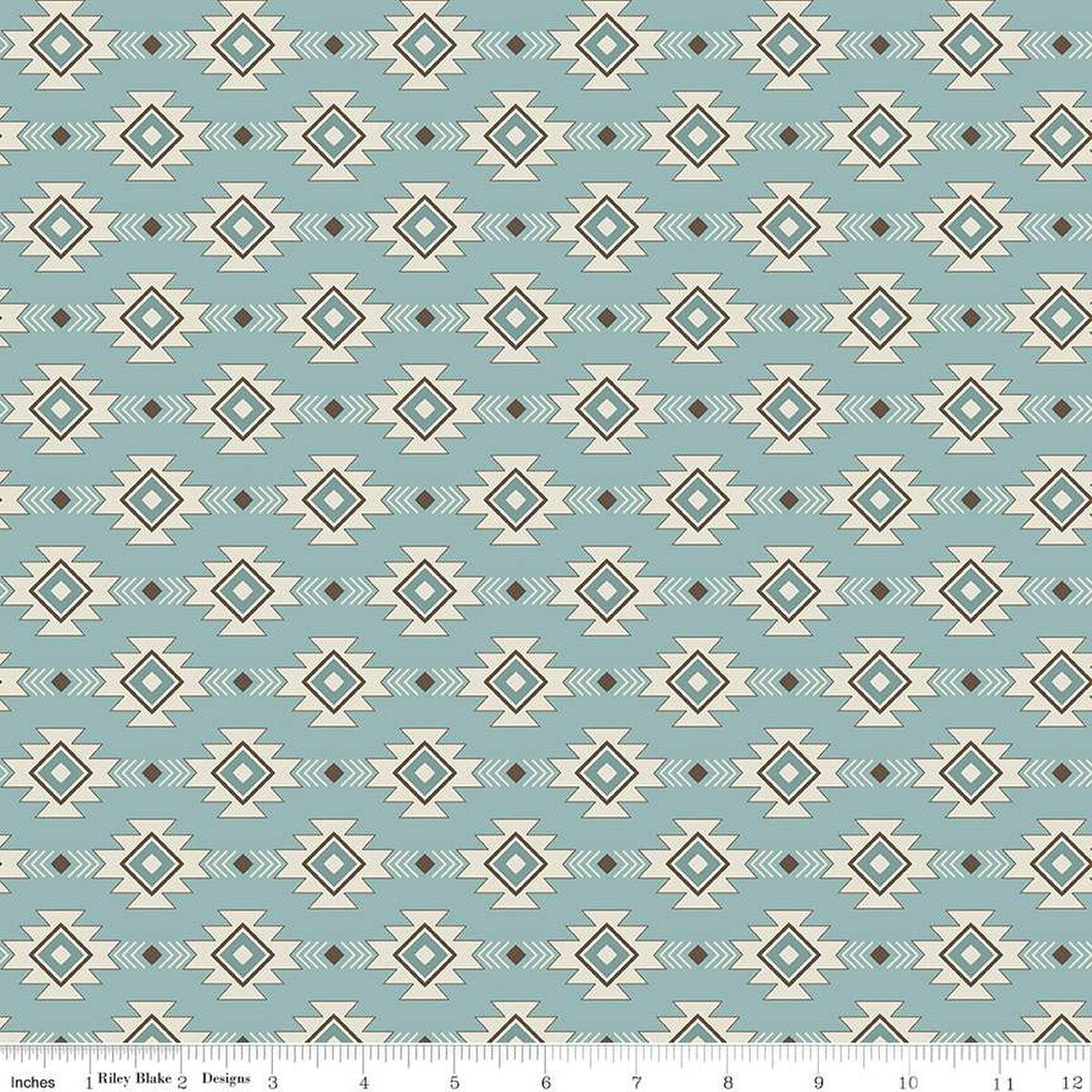 Let's Get Lost in the Woods Geometric Vintage Blue Cotton Fabric