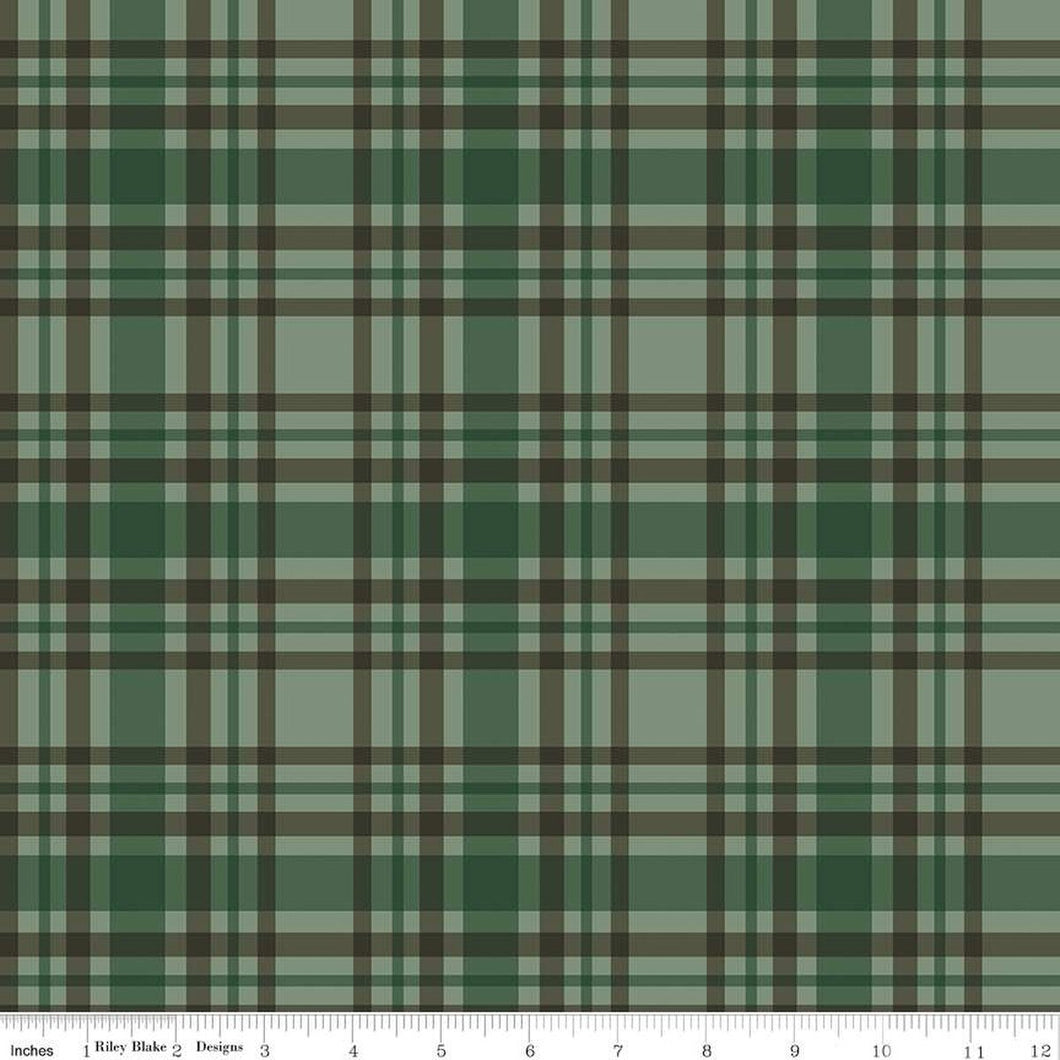 Let's Get Lost in the Woods Plaid Green Cotton Fabric