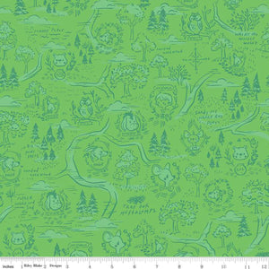 100 Aker Woods 100 Aker Woods Map Green Cotton Fabric