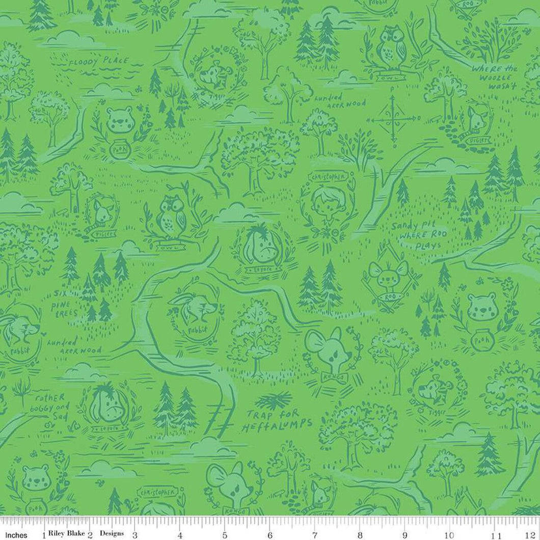 100 Aker Woods 100 Aker Woods Map Green Cotton Fabric