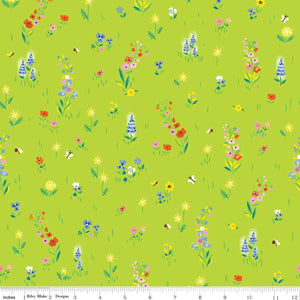 100 Aker Woods Picnic Meadow Lime Cotton Fabric