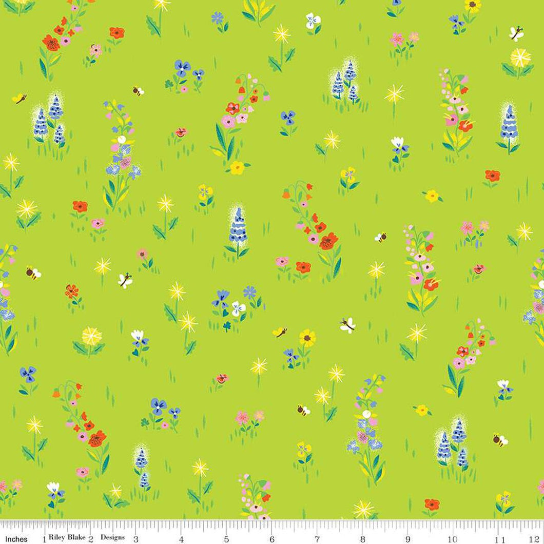 100 Aker Woods Picnic Meadow Lime Cotton Fabric