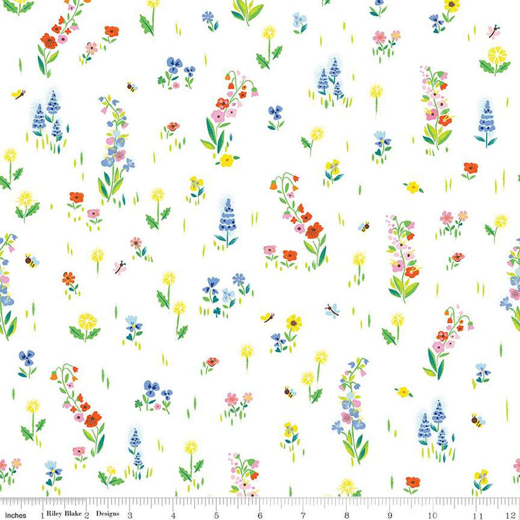 100 Aker Woods Picnic Meadow White Cotton Fabric