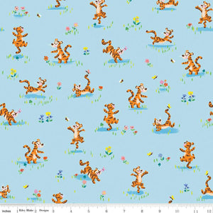 100 Aker Woods Tigger Bounce Sky Cotton Fabric