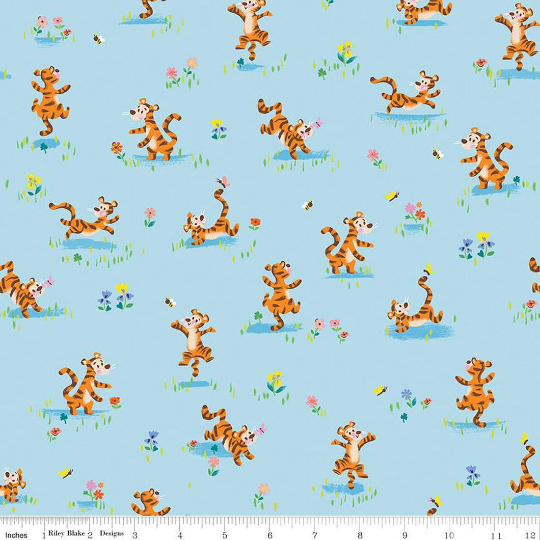 100 Aker Woods Tigger Bounce Sky Cotton Fabric