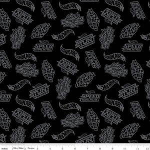 Hot Wheels Made to Race Tone-on-Tone Black Cotton Fabric