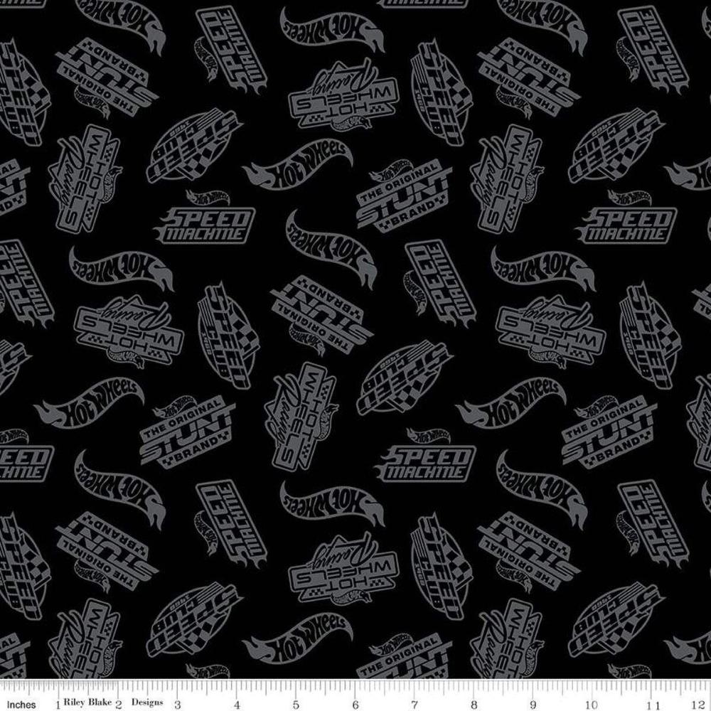 Hot Wheels Made to Race Tone-on-Tone Black Cotton Fabric