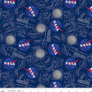 Outer Space by NASA Moon Boots Navy Cotton Fabric