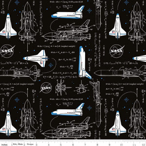 Outer Space by NASA Rocket Math Black Cotton Fabric