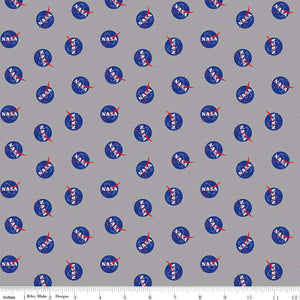 Outer Space by NASA Logo Toss Gray Cotton Fabric