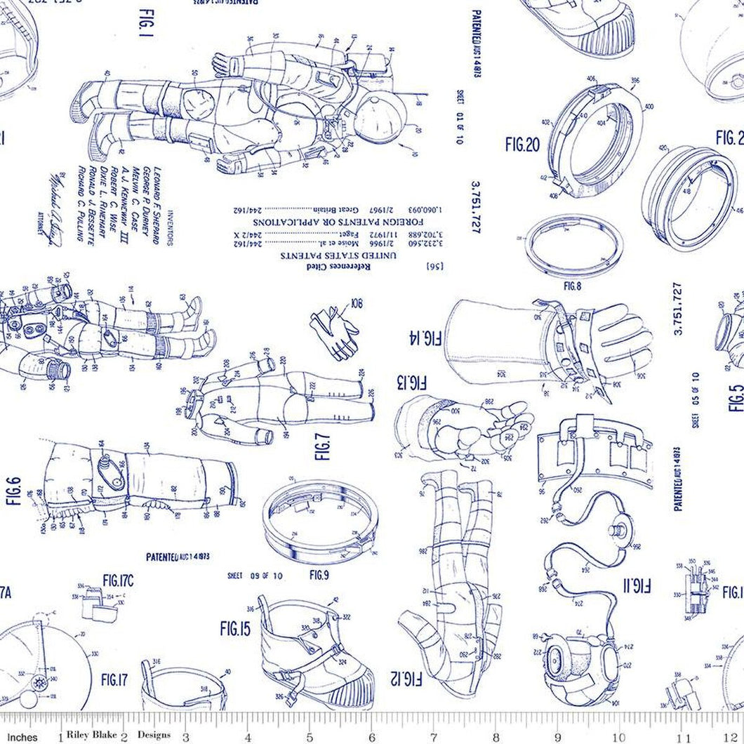 Outer Space by NASA Spacesuit Patent White Cotton Fabric