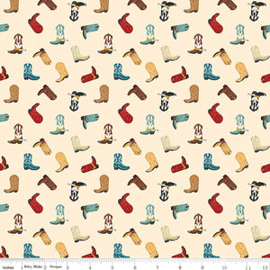 Cowboys Boots Cream Cotton Fabric