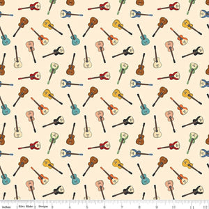 Cowboys Guitars Cream Cotton Fabric