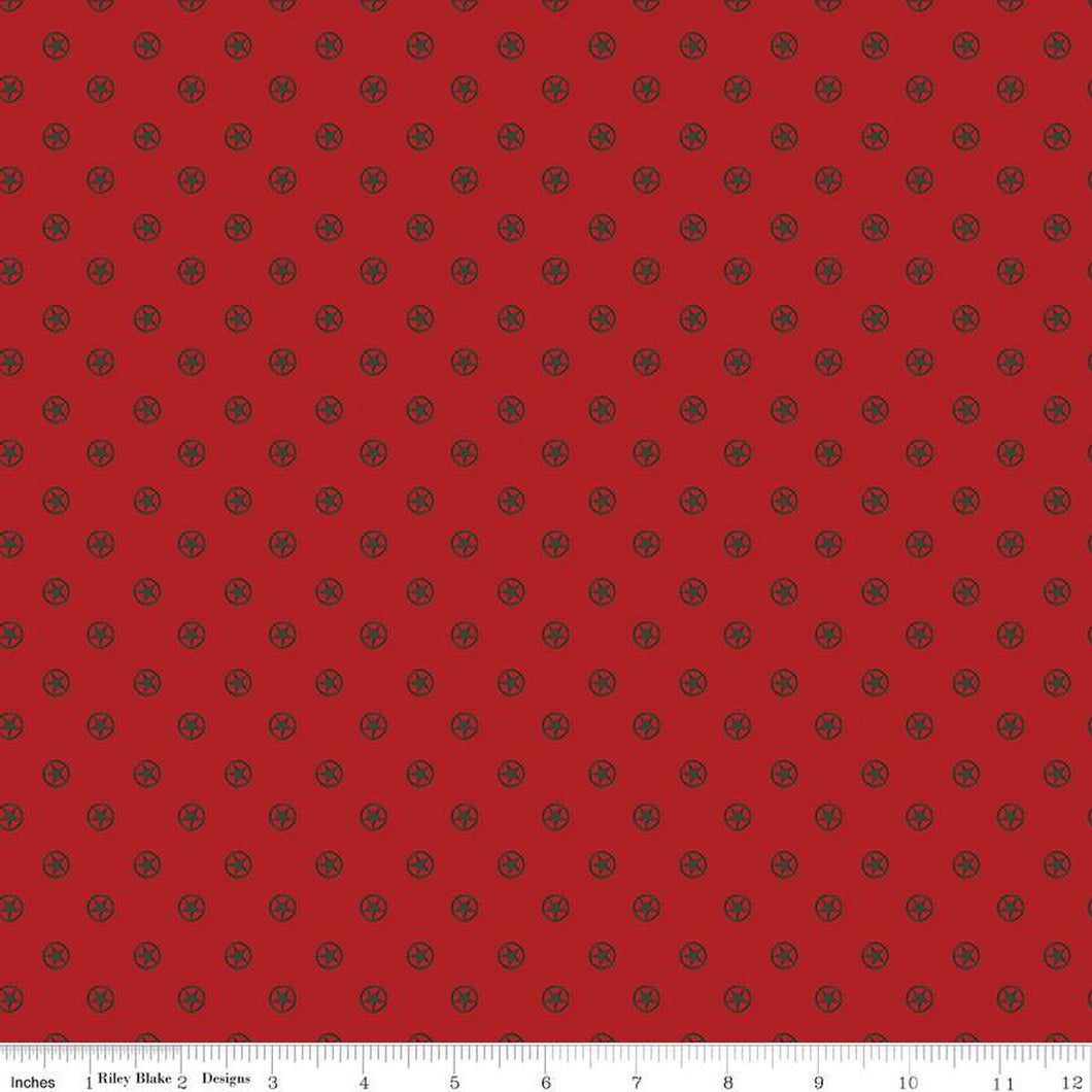 Cowboys Circle Stars Barn Red Cotton Fabric