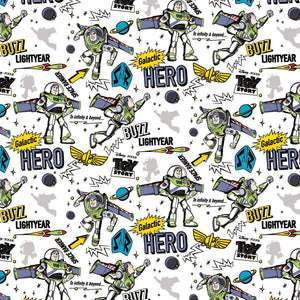 Toy Story Collection III Buzz Lightyear Galactic Hero White Cotton Fabric - 1 Yard Precut