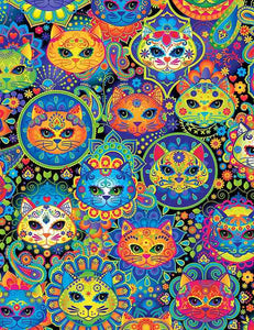 Bright Cat Sugar Skulls Cotton Fabric