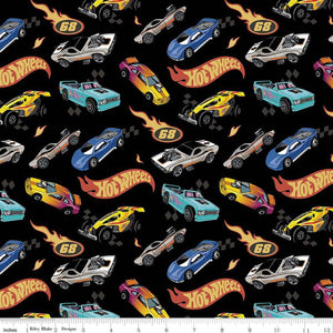 Hot Wheels Made to Race Car Race Black Cotton Fabric