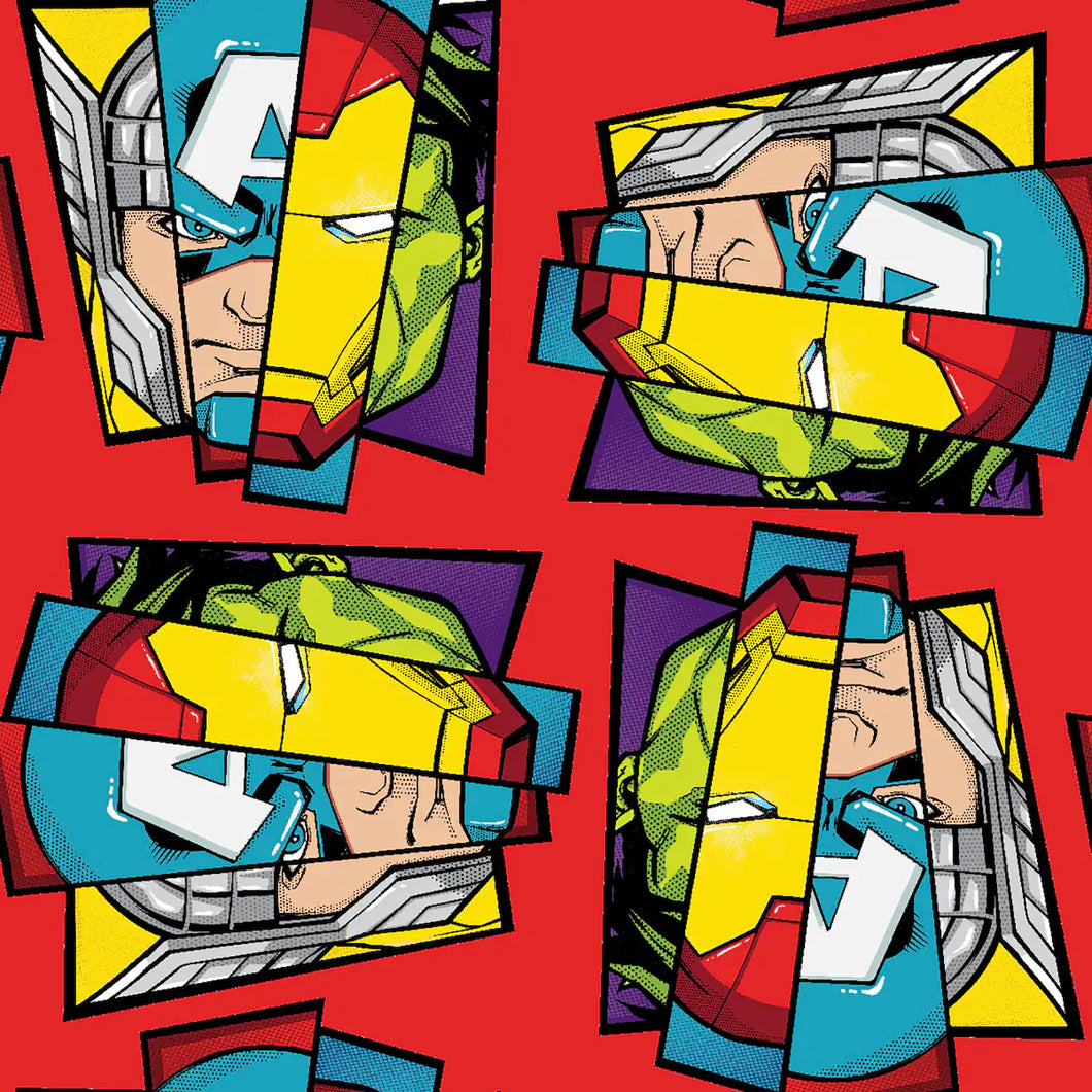 Avengers Faces Red Fleece Fabric