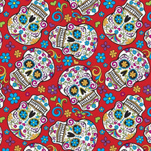 Load image into Gallery viewer, Red Folkloric Skulls Cotton Fabric - Fat Quarter (18&quot;x22&quot;) Precut
