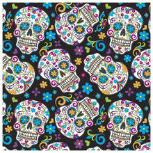 Load image into Gallery viewer, Black Folkloric Skulls Cotton Fabric - Fat Quarter (18&quot;x22&quot;) Precut
