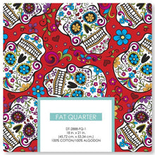 Load image into Gallery viewer, Red Folkloric Skulls Cotton Fabric - Fat Quarter (18&quot;x22&quot;) Precut
